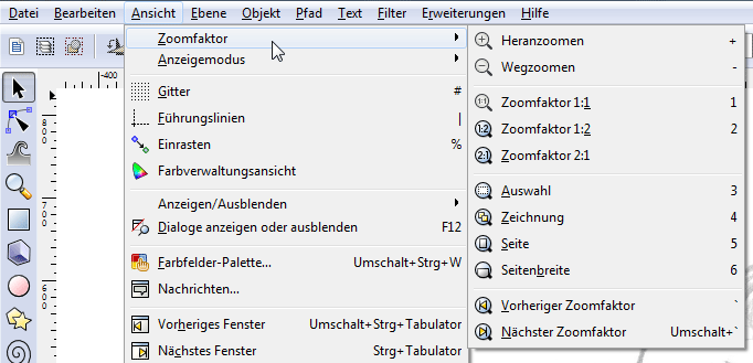 Den Zoom über das Menü einstellen